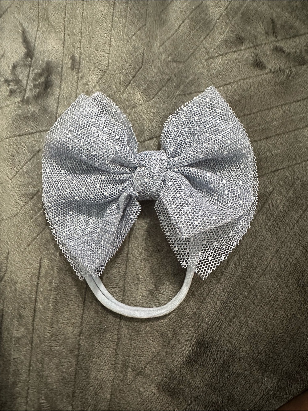 Baby bling bow Dusty blue dotted tulle fab skinny